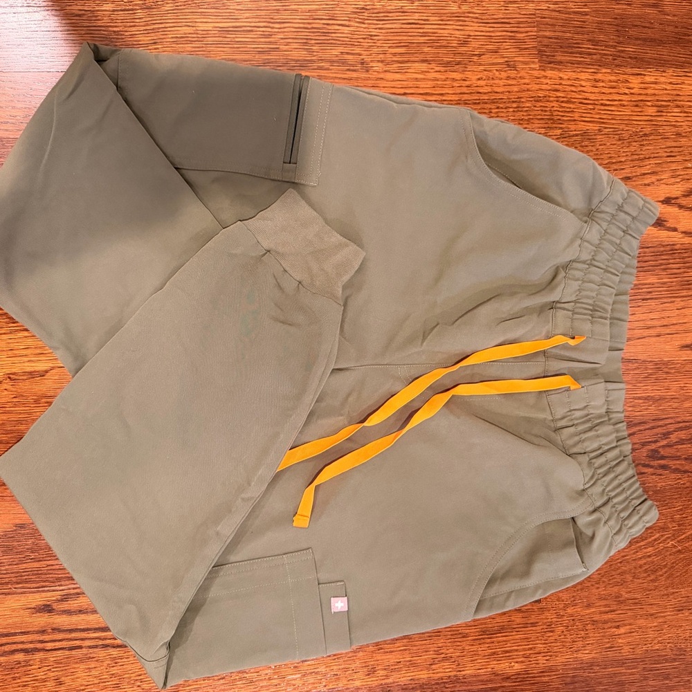 Olive Green women's figs pants with Orange Accents